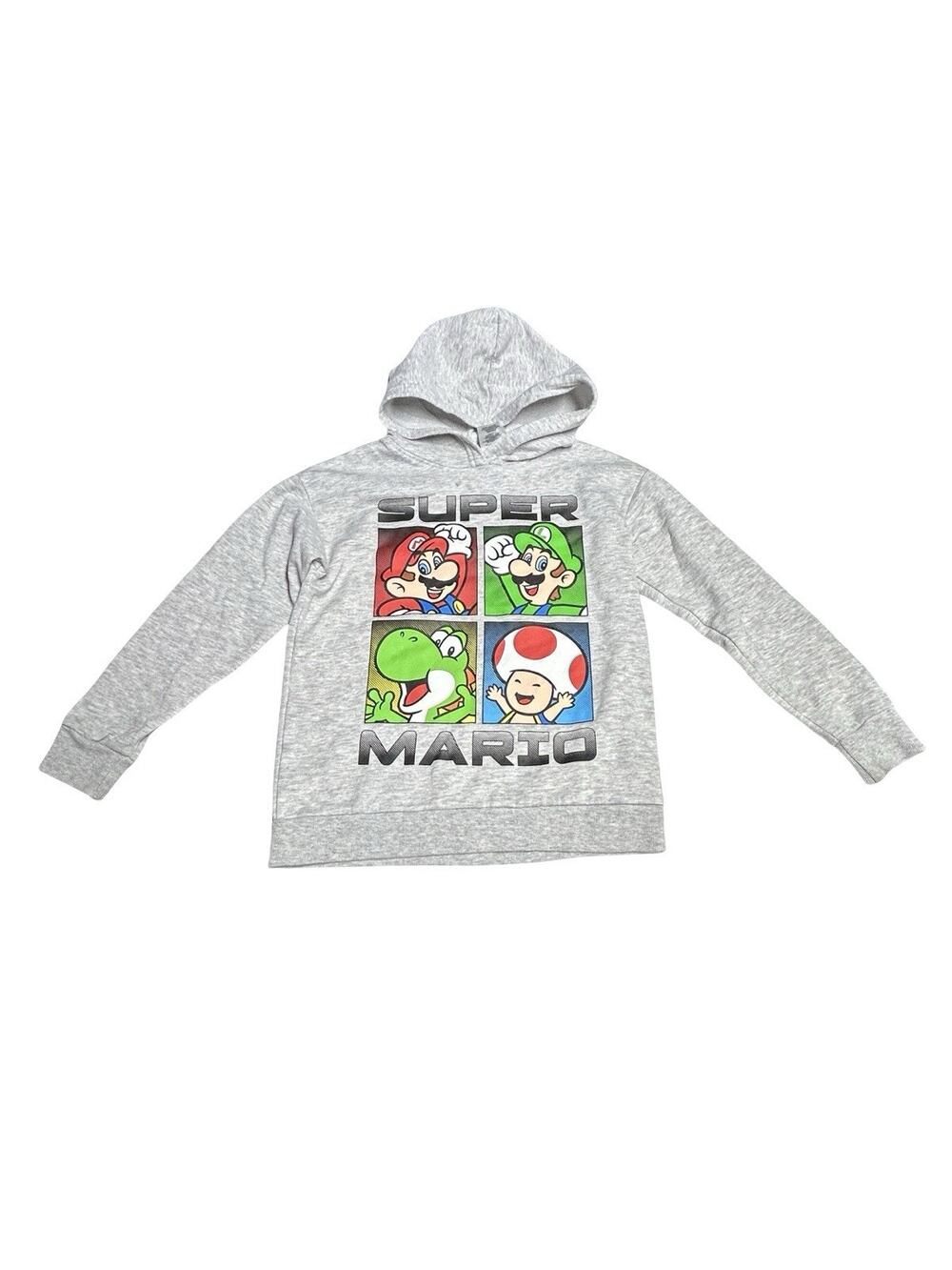 Super Mario Hoodie Kids Size 8 Gray Mario Luigi Yoshi Toad Pullover